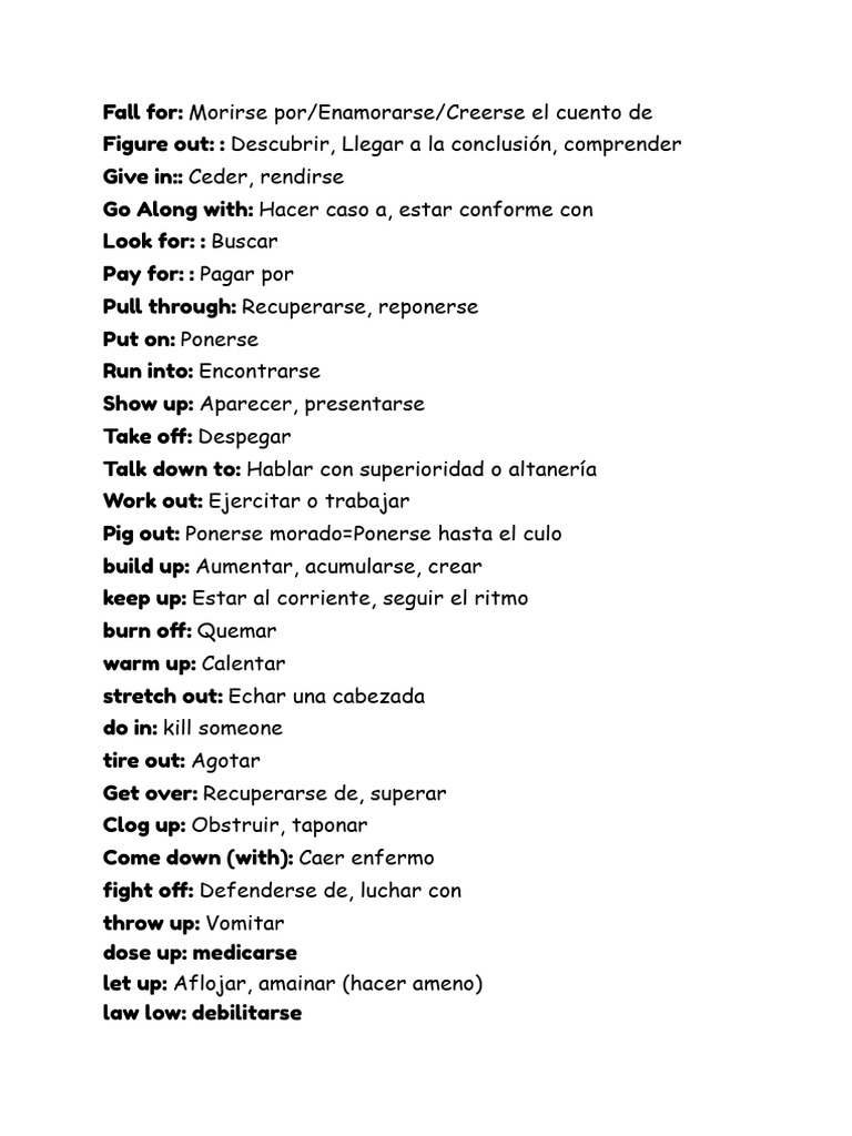 Lista de Phrasal Verbs en Español | PDF