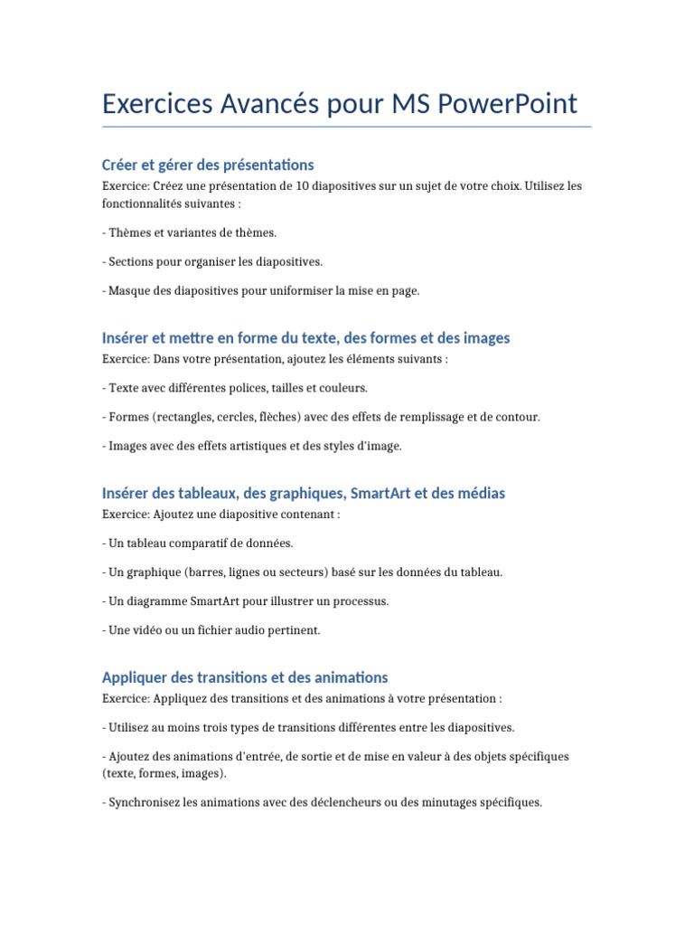 Exercices Avancés sur PowerPoint | PDF