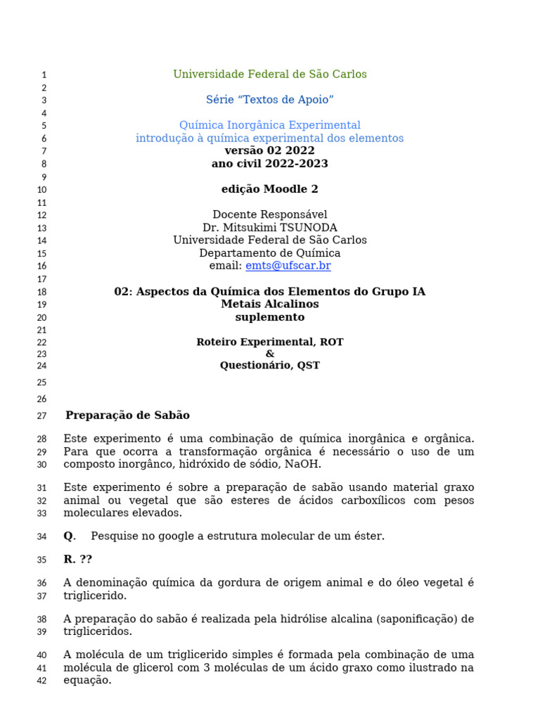 QIE v02 2022 G IA Exp 02 Sabão ROTQST | PDF | Triglicerídeo | Éster