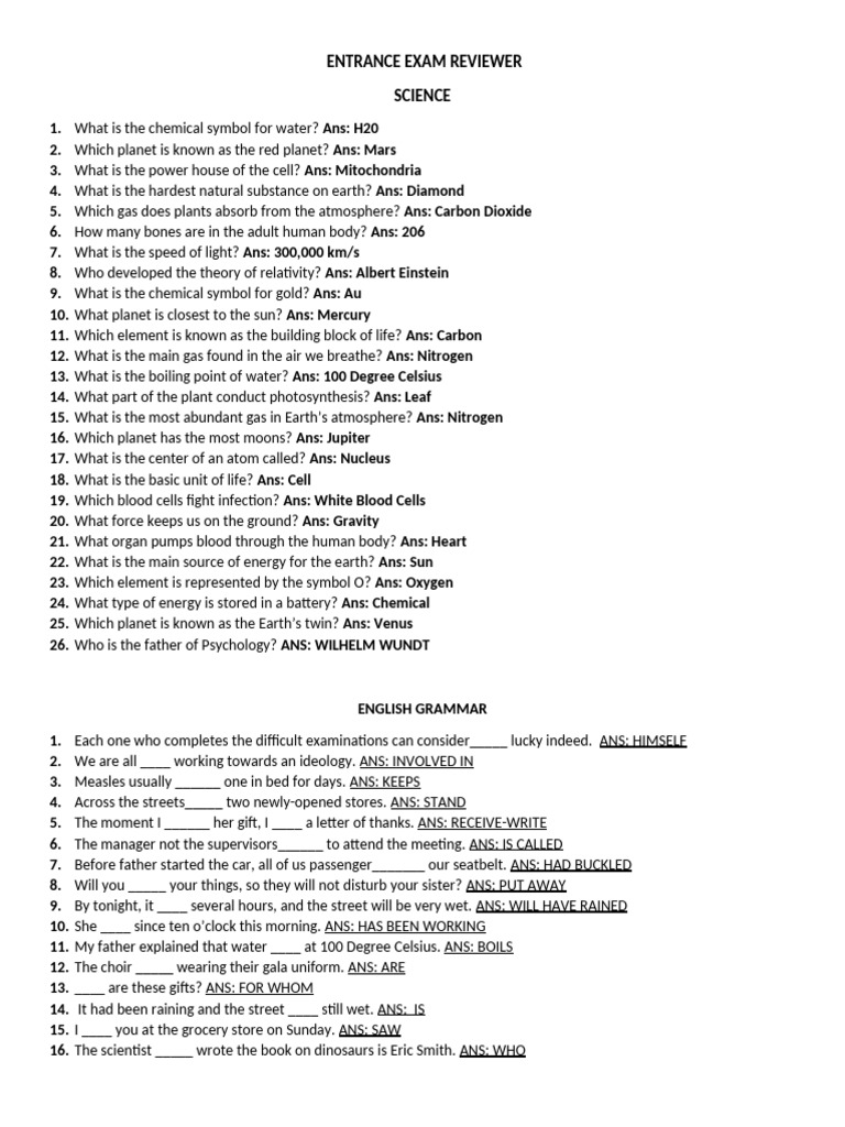Entrance Exam Reviewer | PDF | Force | Atmosphere