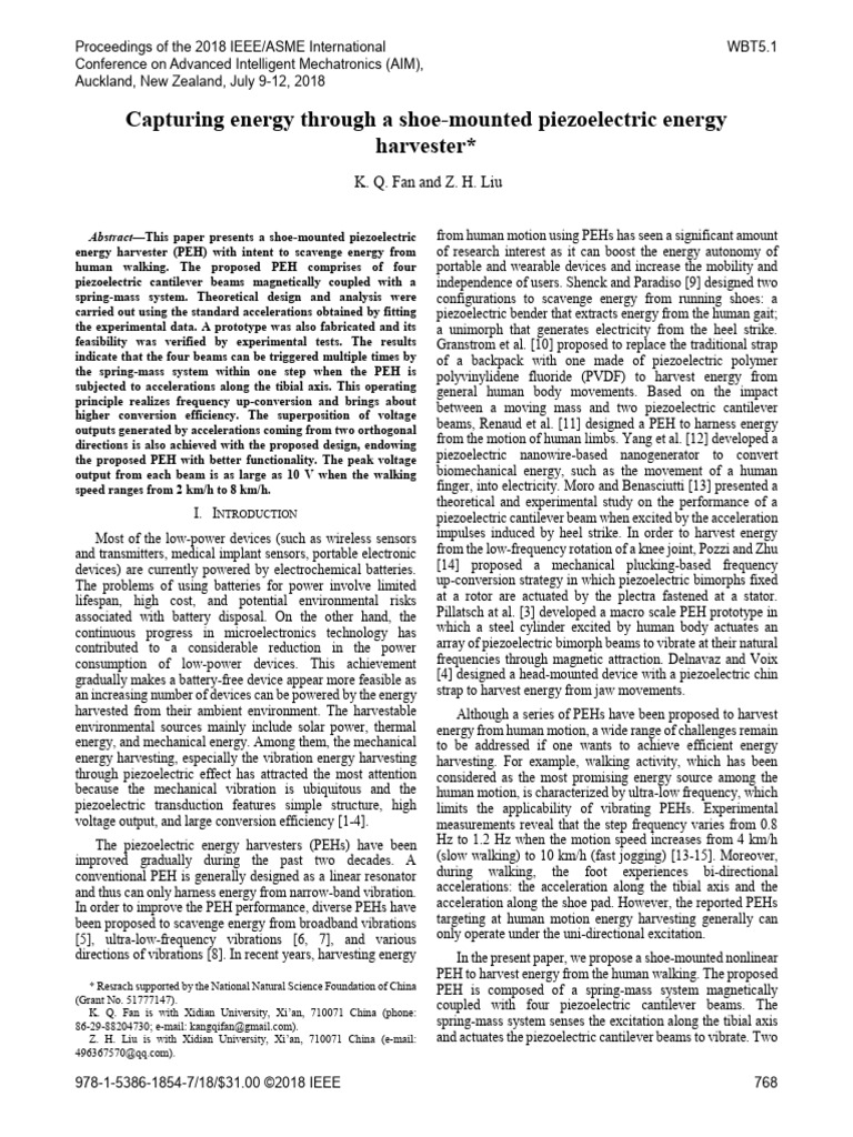Shoe-Mounted Piezoelectric Energy Harvester | PDF | Energy Harvesting ...