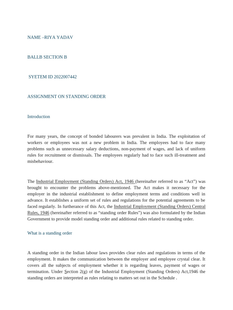 Understanding Standing Orders in Labour Law | PDF | Standing (Law ...