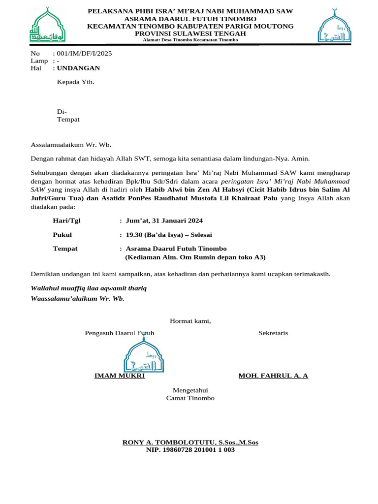 Surat Undangan PHBI | PDF