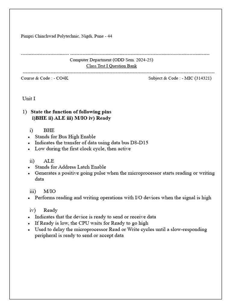 MIC Question Bank for 8086 Microprocessor | PDF | Assembly Language ...
