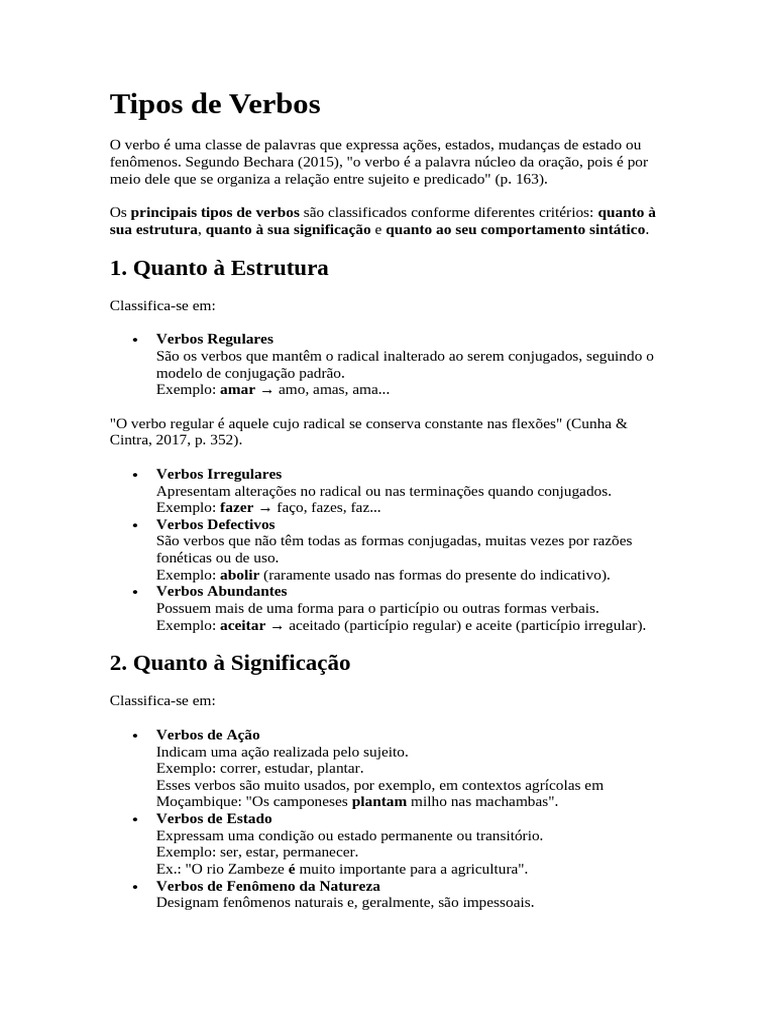 Tipos de Verbos na Língua Portuguesa | PDF | Assunto (gramática ...