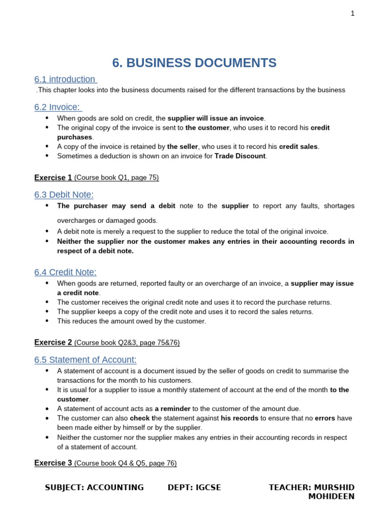 CHAPTER+06.+Business+documents | PDF | Debits And Credits | Invoice