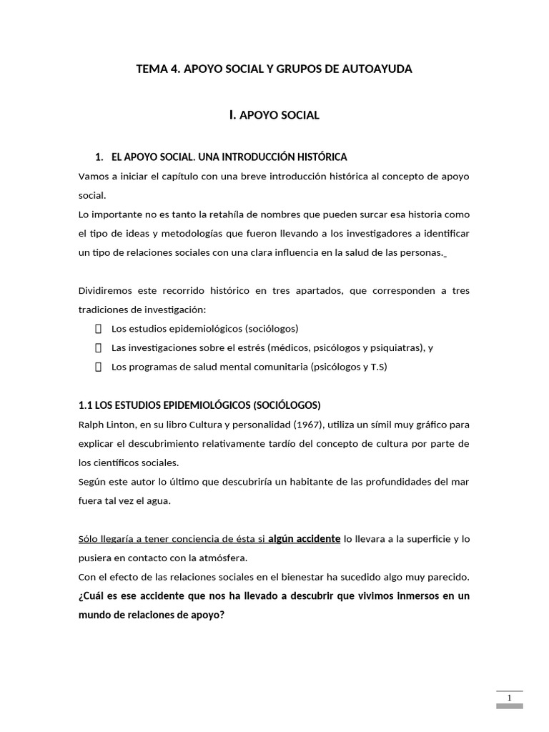 T4. Intervención Social Comunitaria | PDF | Psicoterapia | Apoyo social