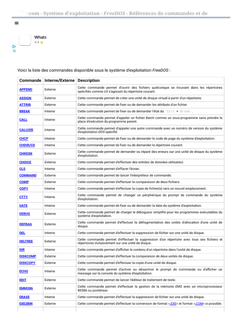 Commandes de FreeDOS : Guide complet | PDF | Système d'exploitation ...