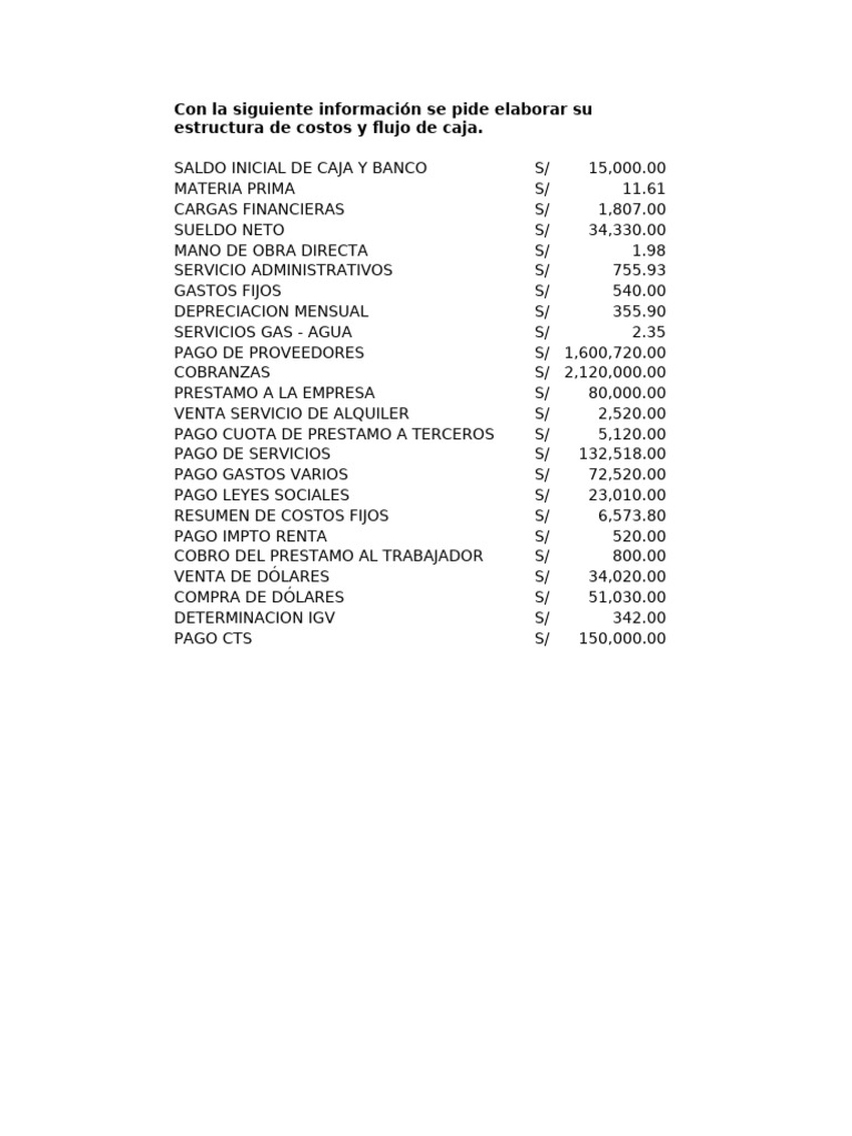 Estructura de Costos y Flujo de Caja | PDF | Bancos | Hoja de balance