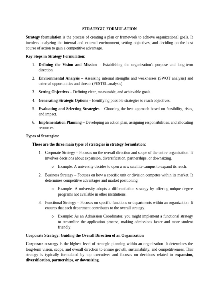 Strategy Formulation and Implementation Guide | PDF | Strategic ...