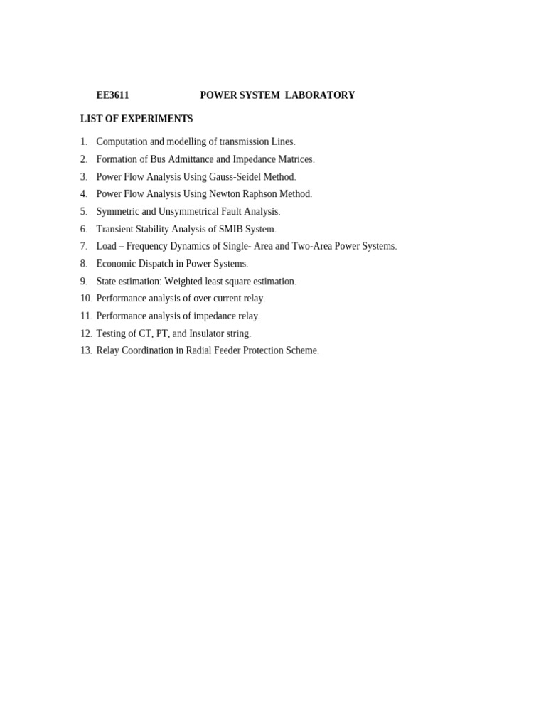 EE3611 Power System Laboratory Experiments | PDF