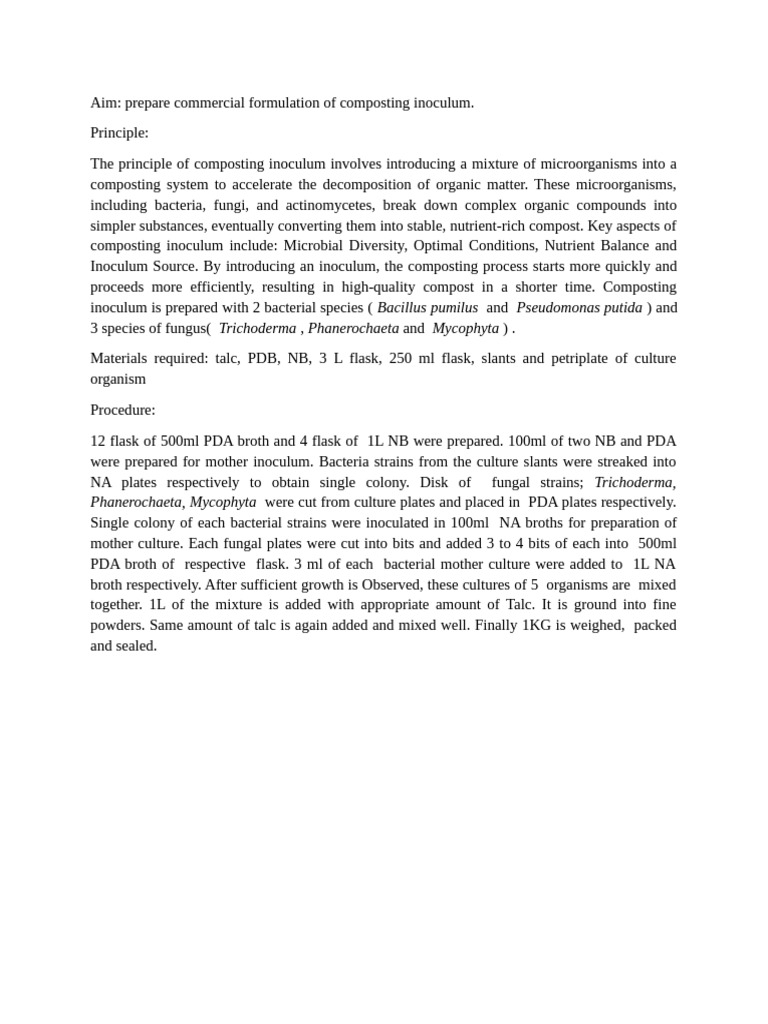 Commercial Composting Inoculum Preparation | PDF