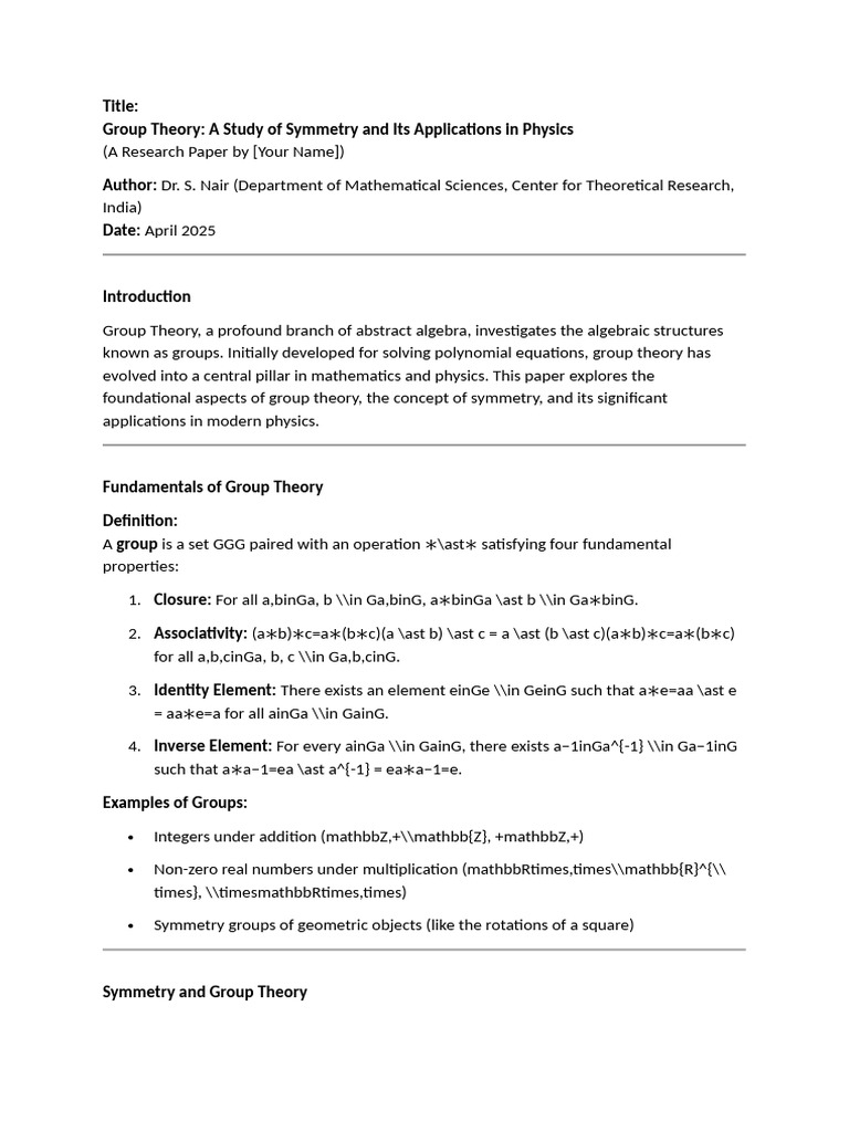 Group Theory in Physics: Symmetry Explained | PDF | Group (Mathematics ...