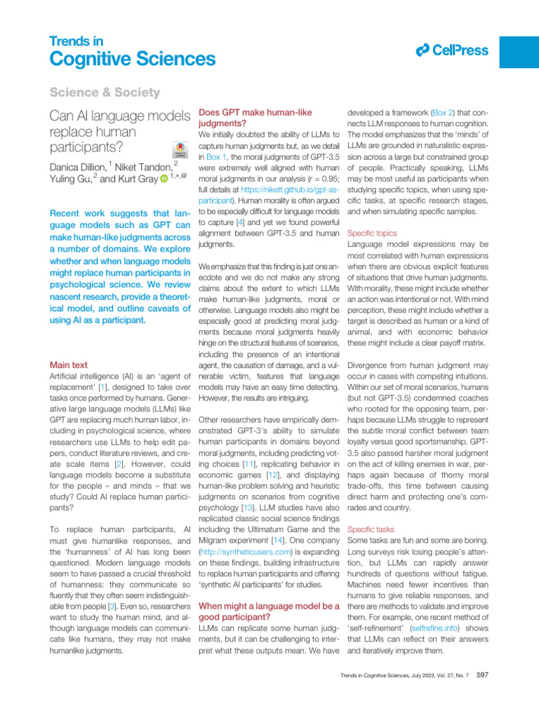 AI Models as Human Research Participants | PDF | Artificial ...