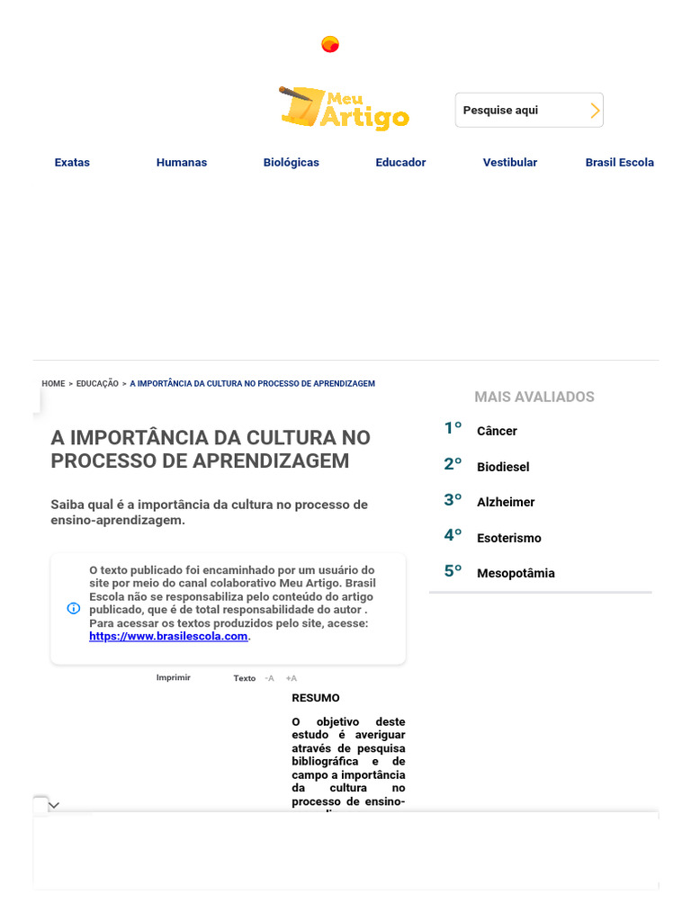 Importância da Cultura na Aprendizagem | PDF | Aprendizado | Pedagogia