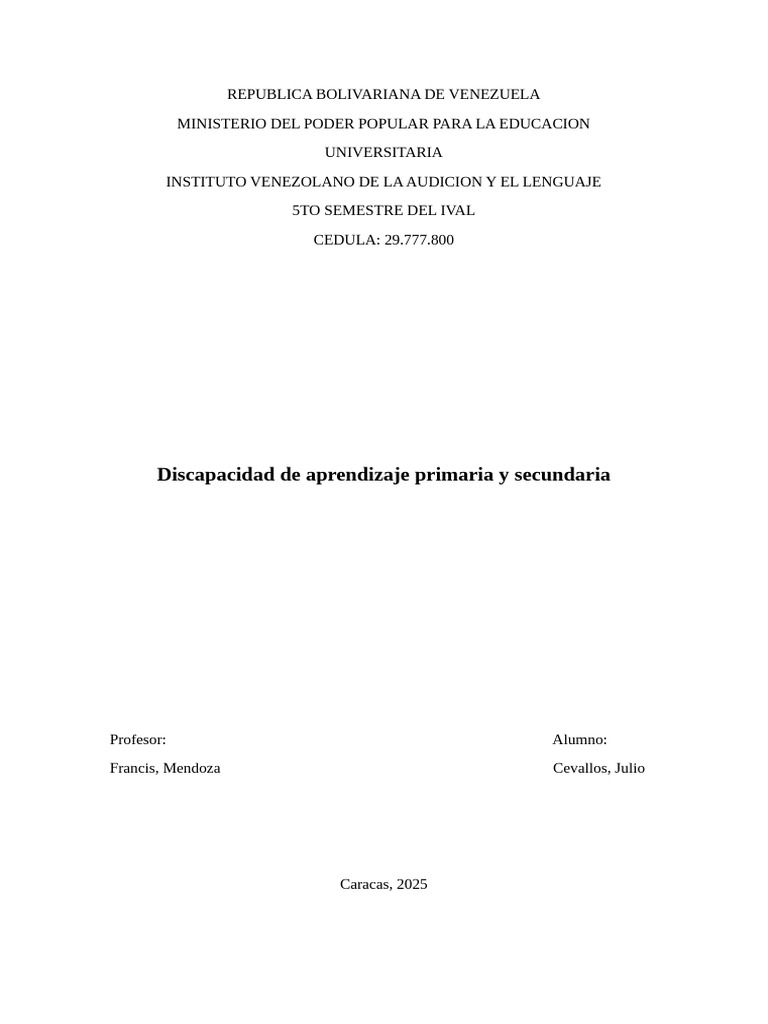 Discapacidad De Aprendizaje Tipos Y Causas Pdf Aprendizaje Dislexia