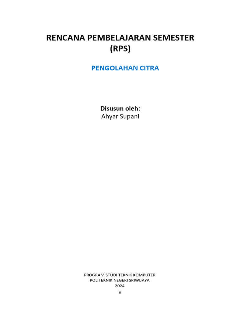 RPS Pengolahan Citra Digital 2024 | PDF