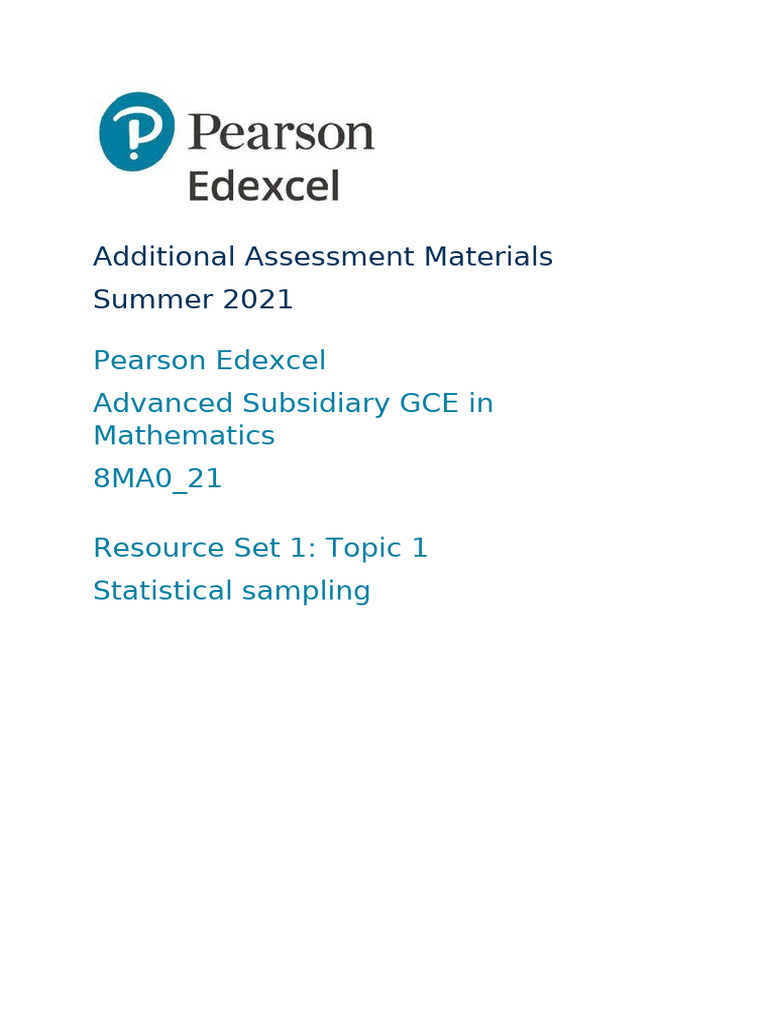 8MA0-21 Statistics Topic 1 Statistical Sampling Test Questions | PDF ...