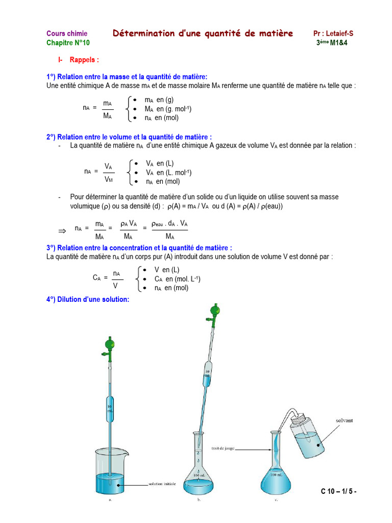 Détermination de la quantité de matière | PDF | Chimie | Matière