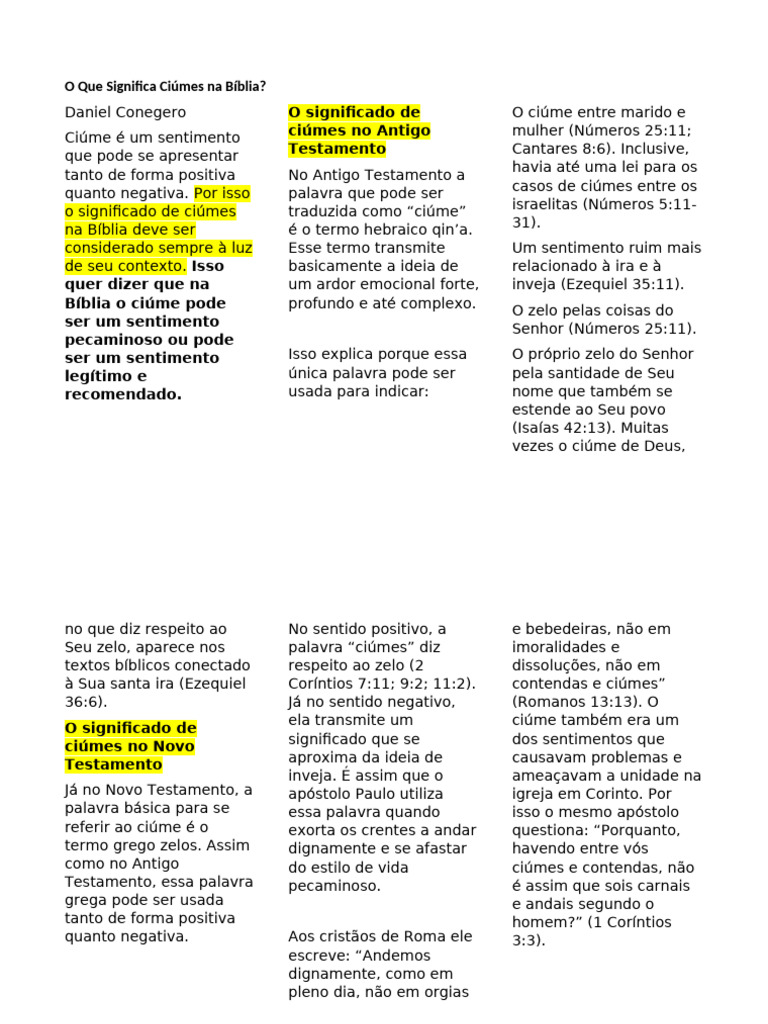O Que Significa Ciúmes Na Bíblia | PDF | Bíblia | Pecado
