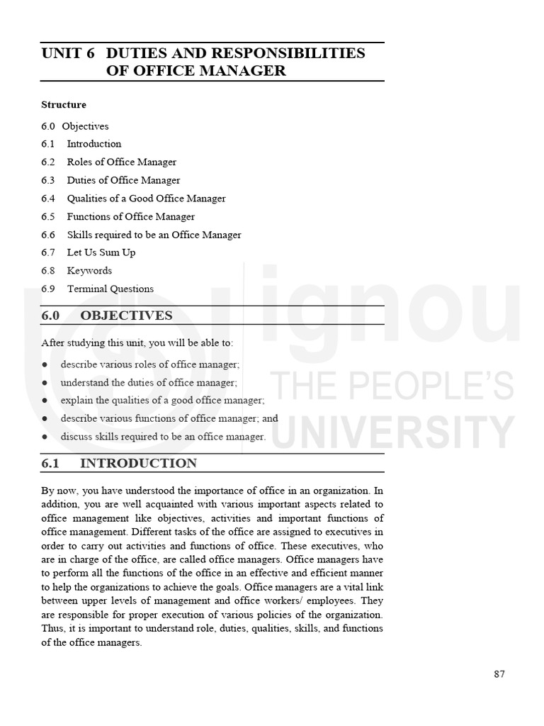 Unit 6 Duties and Responsibilities | PDF | Leadership | Performance ...