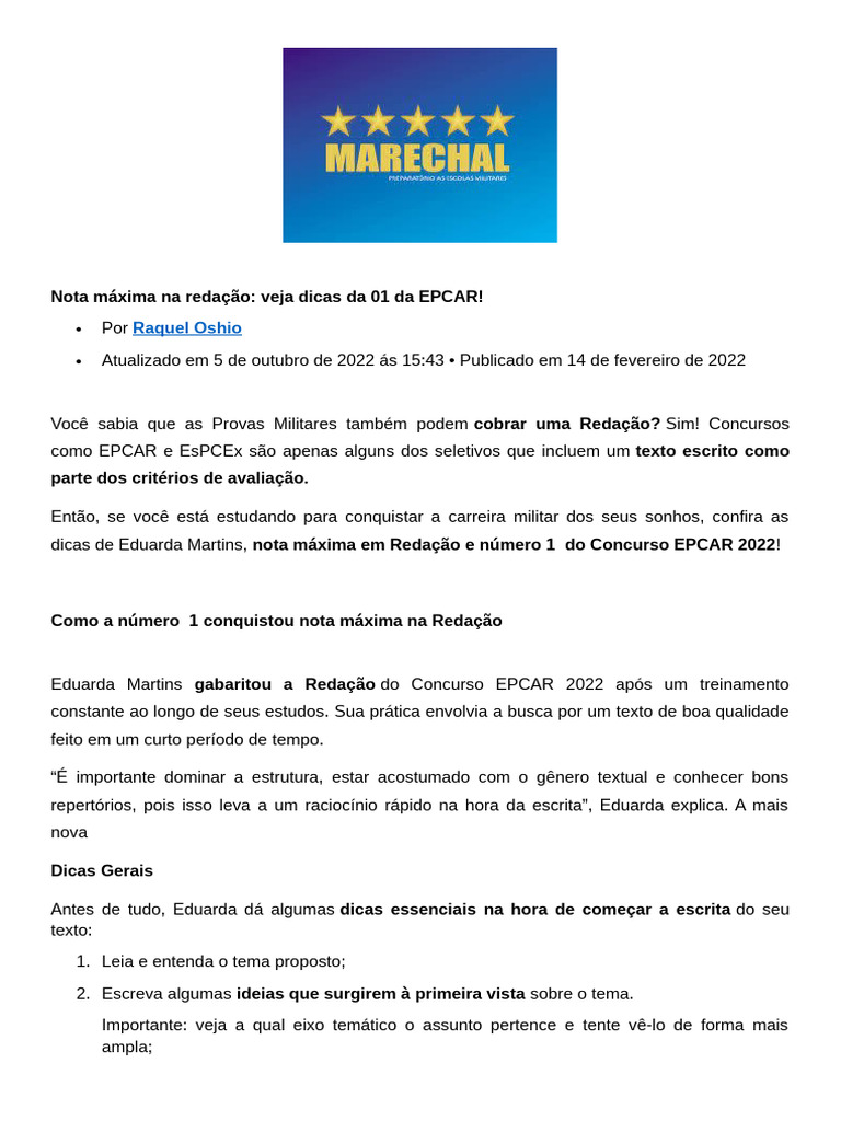 Dicas para Redação Nota Máxima na EPCAR | PDF | Caixa alta e caixa ...
