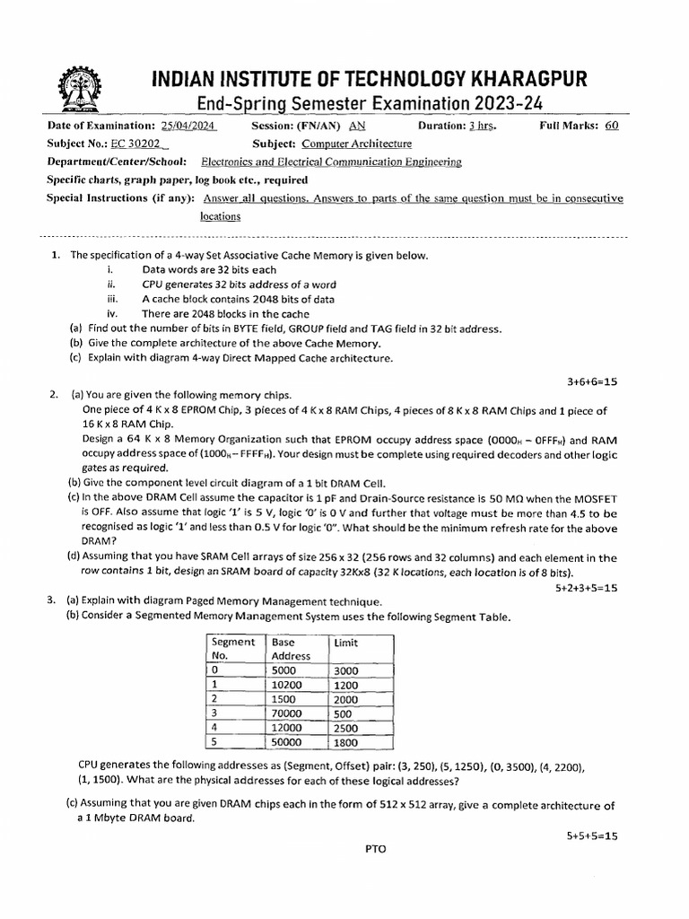 EC30202 Computer Architecture ES 2024 | PDF