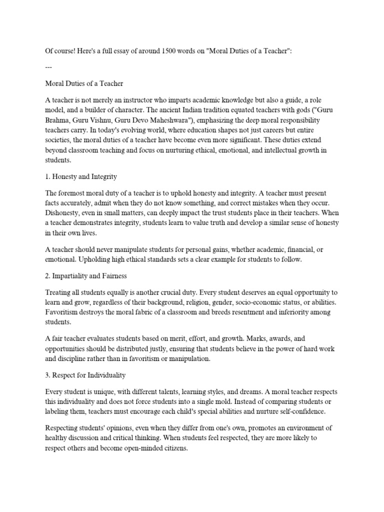 Teacher's Essential Moral Duties Explained | PDF | Teachers | Empathy
