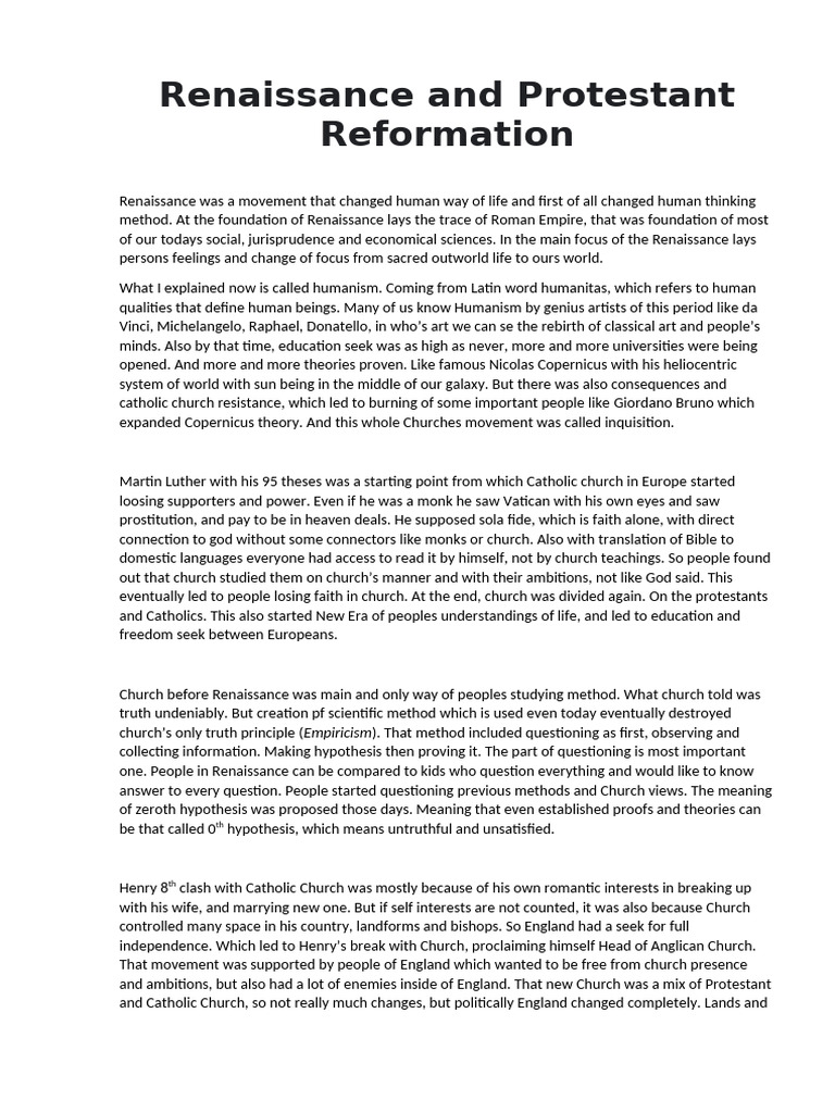 Renaissance and Protestant Reformation Insights | PDF | Renaissance ...