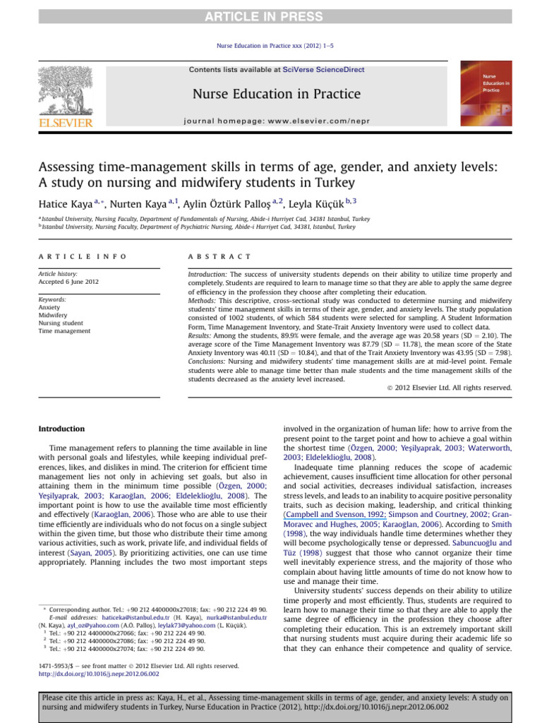 Time Management in Nursing Students | PDF