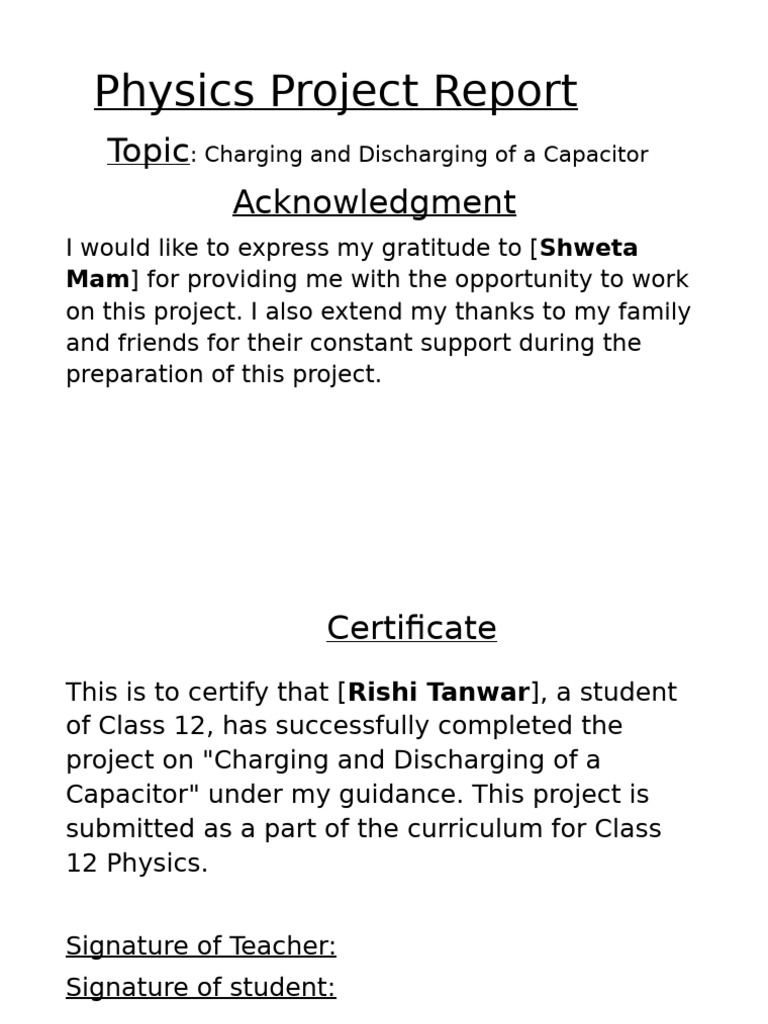 Physics Project On Capacitor | PDF | Capacitor | Electrical Network