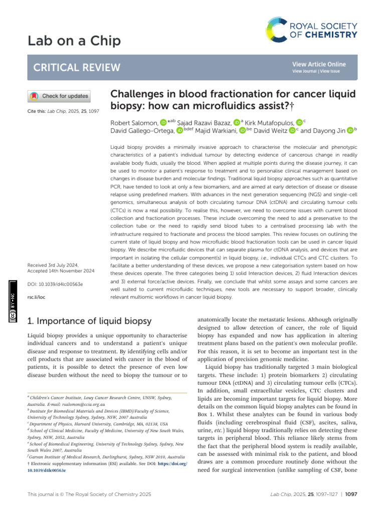Microfluidics in Cancer Liquid Biopsy | PDF | Biopsy | Cancer