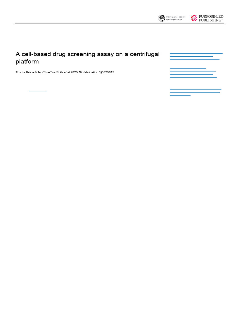 Centrifugal Platform for Drug Screening | PDF | In Vitro | Microfluidics