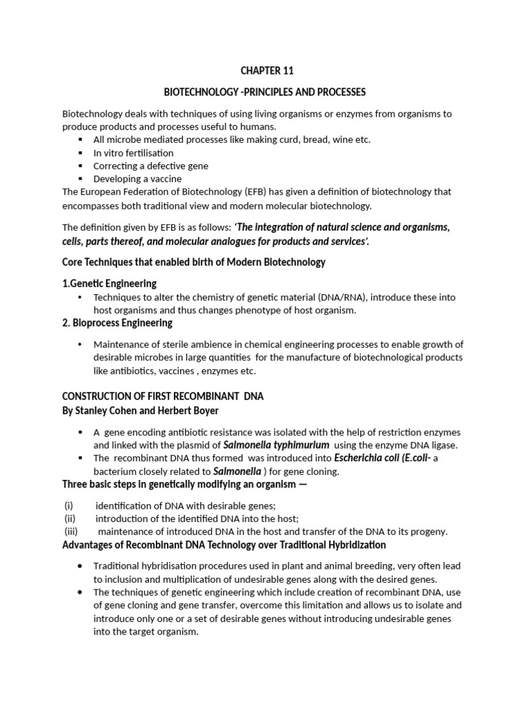 Biotechnology-Principles and Processes Notes | PDF | Restriction Enzyme ...