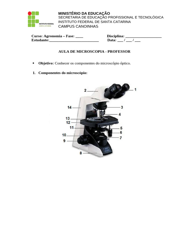 Componentes do Microscópio Óptico | PDF