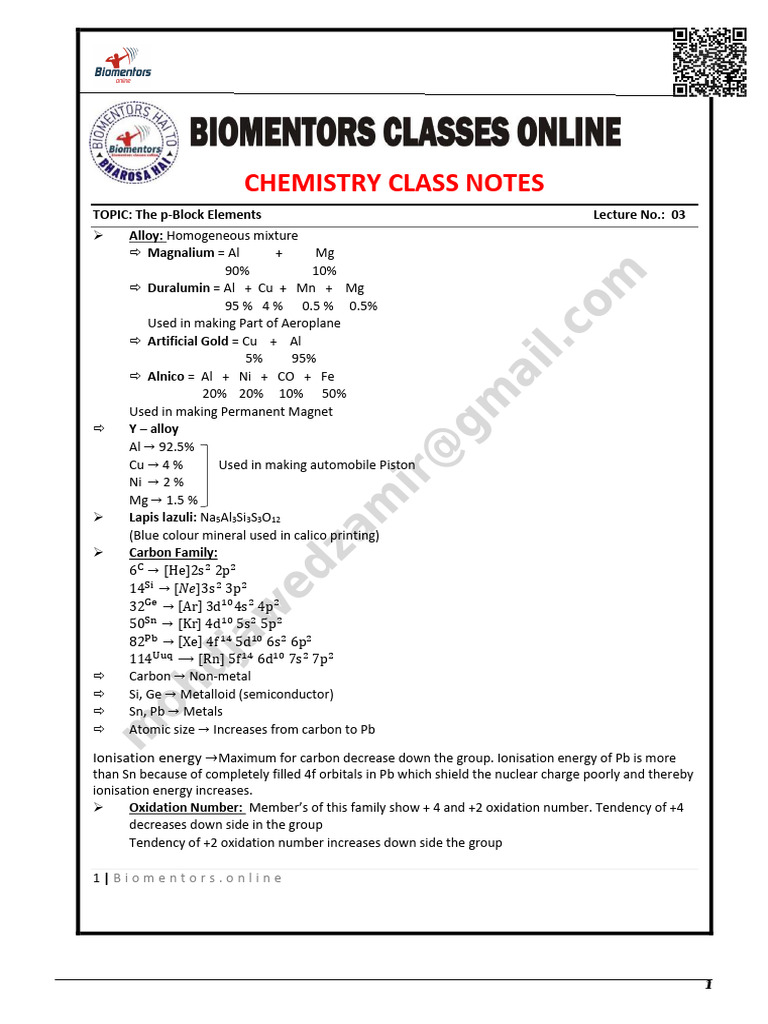The p Block Elements - 3 Notes | PDF | Fullerene | Carbon