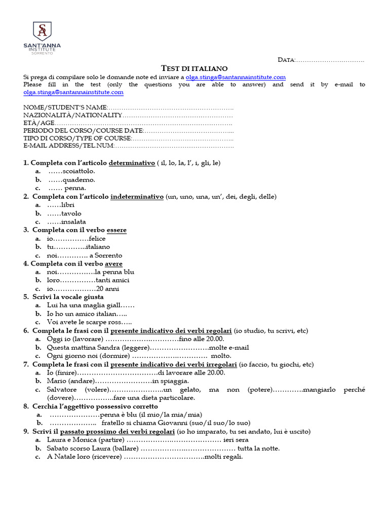 Test Di Italiano | PDF