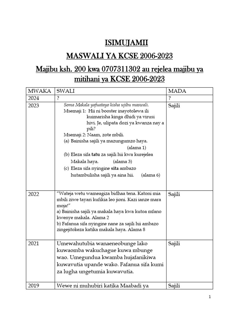 Isimu Kcse Latest | PDF