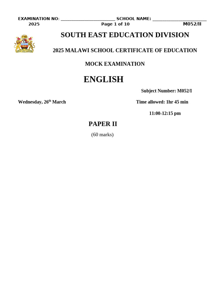 2025 Mock English Paper II | PDF | Behavior | Self Esteem