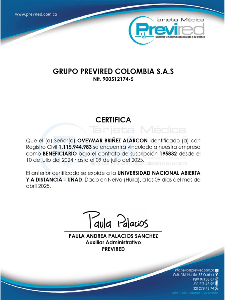 Certificado de Afiliación Previred 2025 | PDF