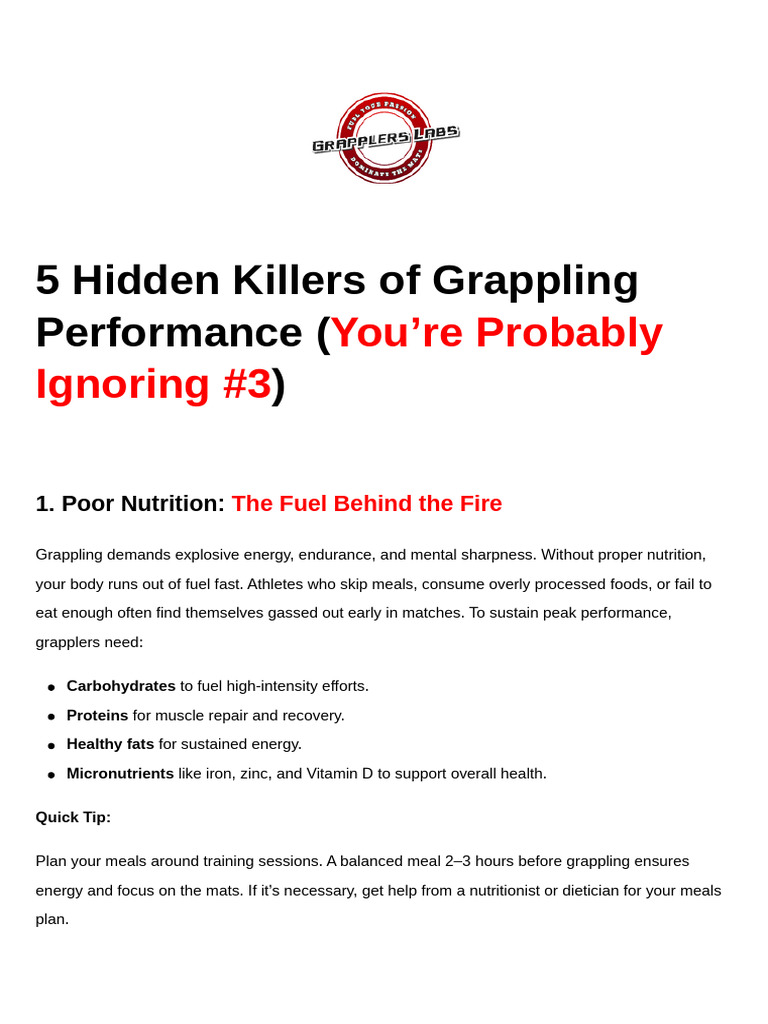 5 Hidden Killers of Grappling Performance PDF | PDF | Dehydration ...