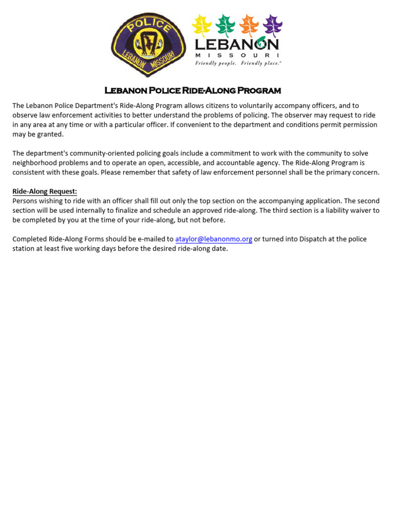 Lebanon Police Ride-Along Program Guide | PDF | Legal Liability | Police