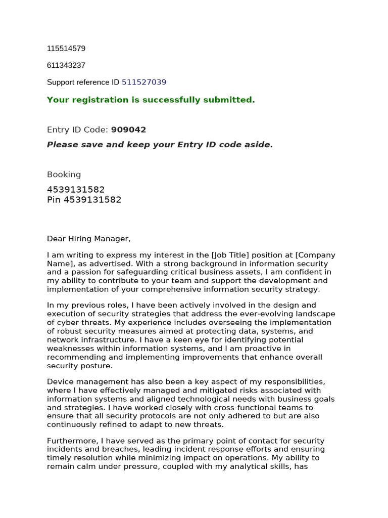 Your Registration Is Successfully Submitted.: Entry ID Code | PDF