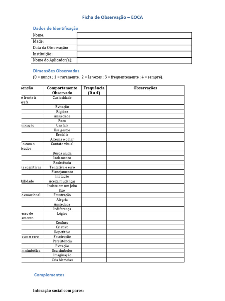 Ficha de Observação - EOCA | PDF | Cognição | Conceitos psicológicos