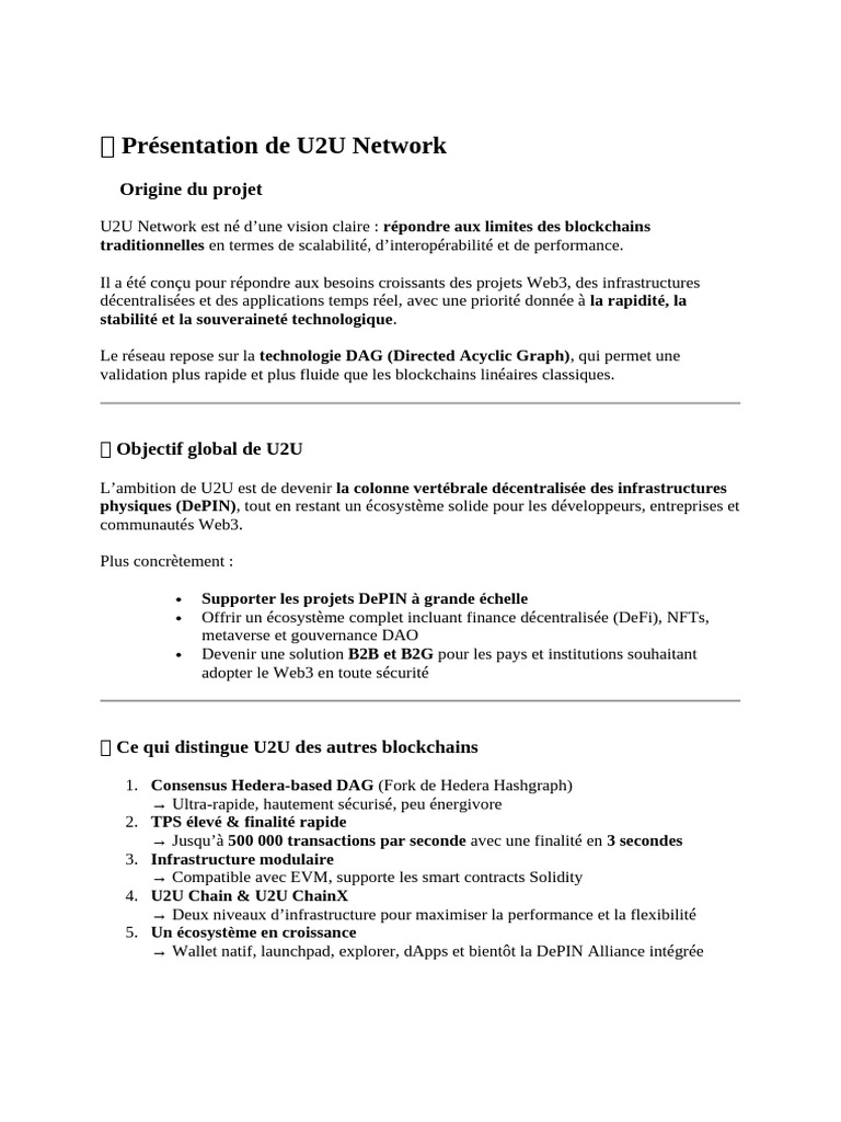 U2U Network : Infrastructure Web3 Décentralisée | PDF | Internet des ...
