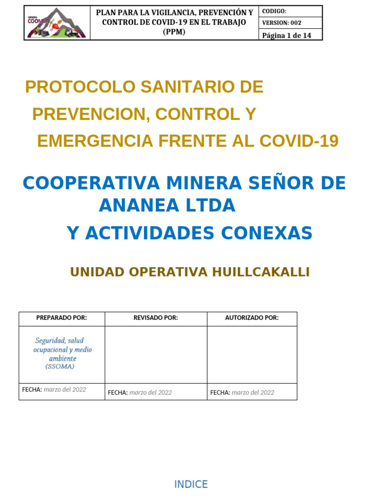 002 Plan de Preparacion y Respuesta A Emergencia Frente Al Covid ...
