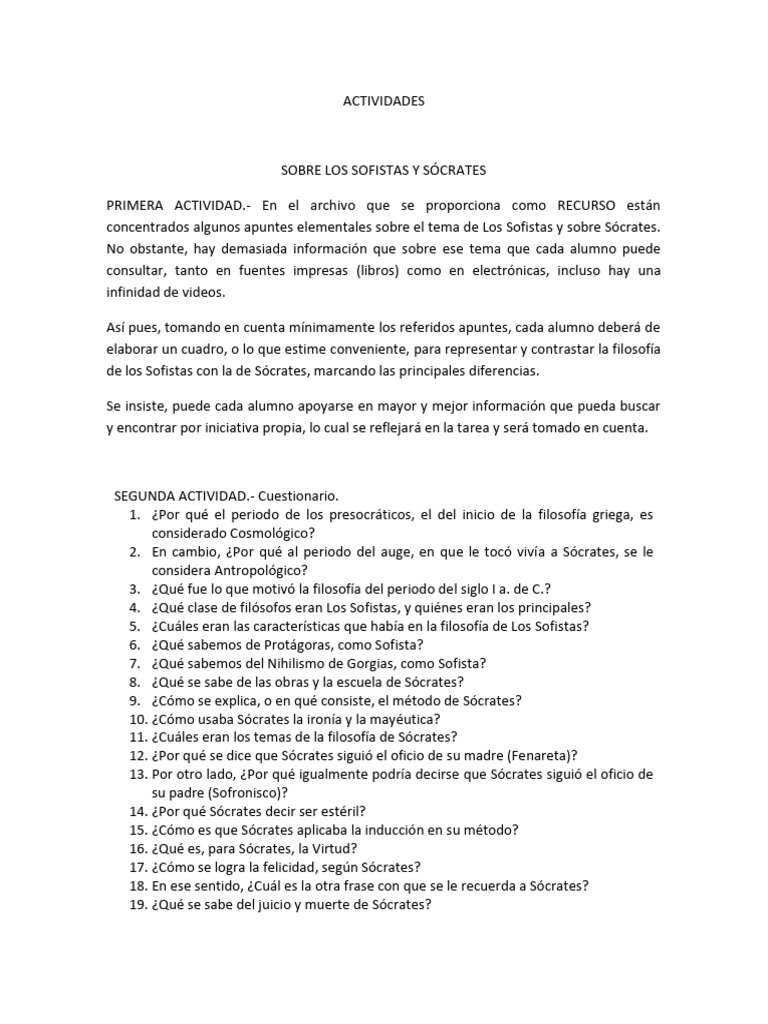 Sofistas vs. Sócrates: Actividades y Comparaciones | PDF