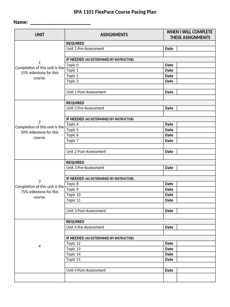 FlexPace Course Pacing Plan - SPA 1101 Final | PDF