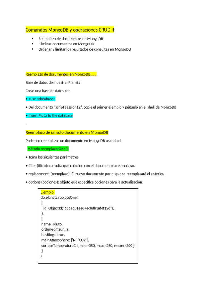 Comandos CRUD en MongoDB II | PDF | Mongo Db | Software de gestión de datos