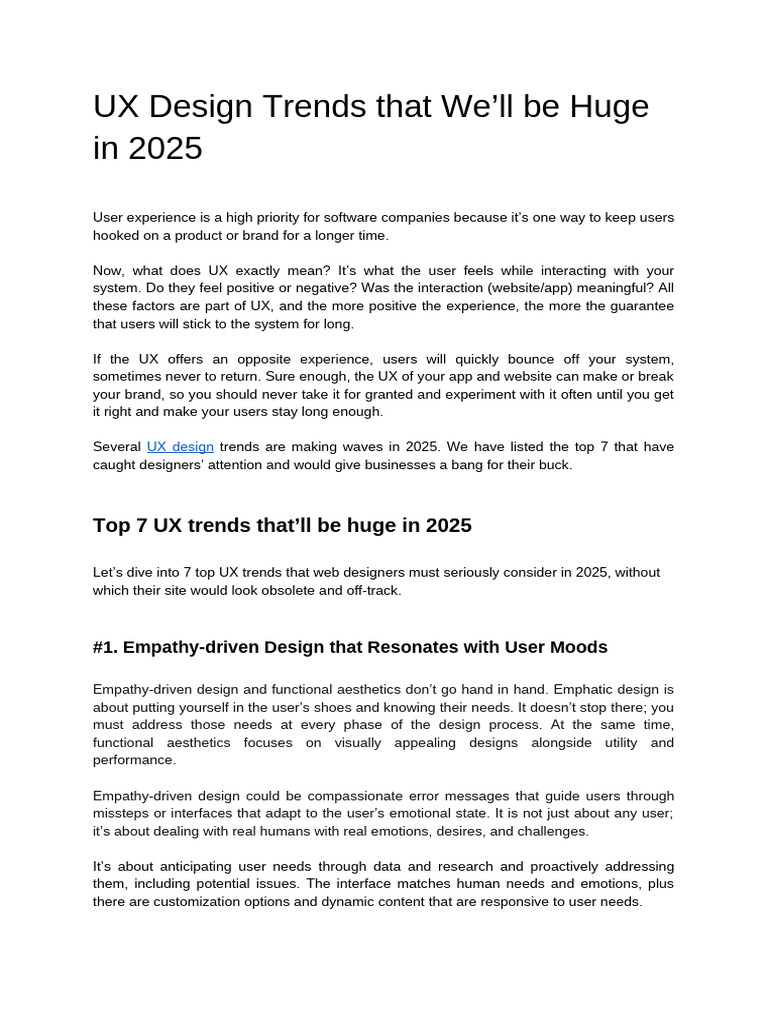 Top UX Design Trends for 2025 | PDF | Augmented Reality | Virtual Reality